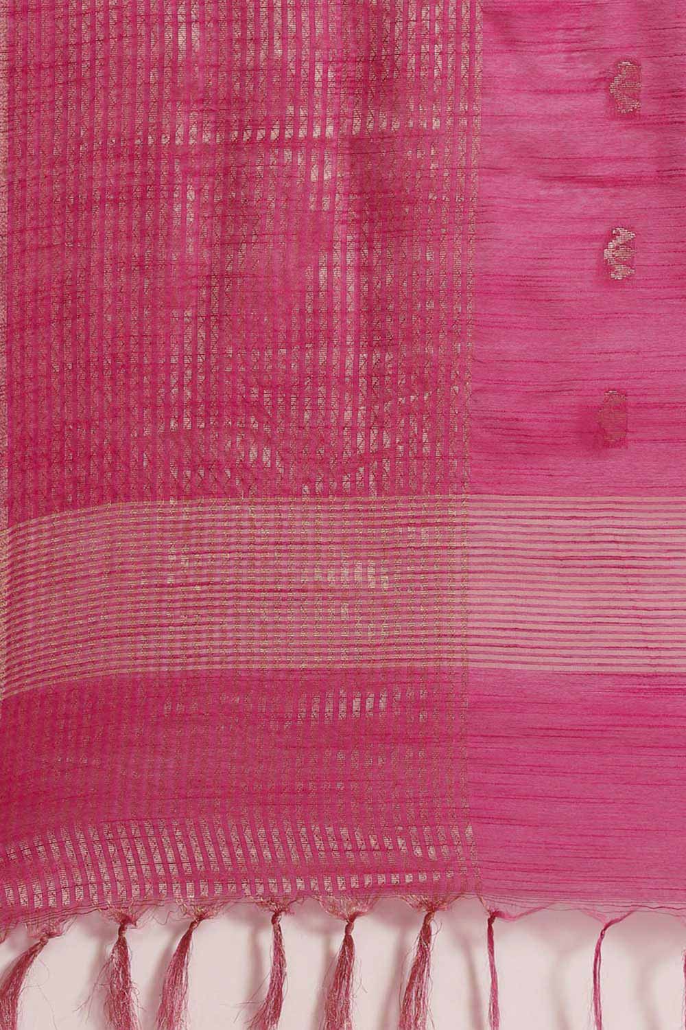 Buy Blended Silk Zari Woven Saree in Pink Online - Side