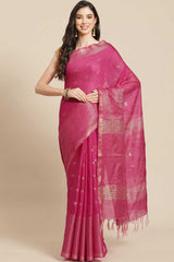 Buy Blended Silk Zari Woven Saree in Pink Online