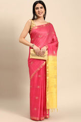 Pink Art Silk Block Saree