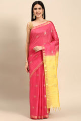 Pink Art Silk Block Saree