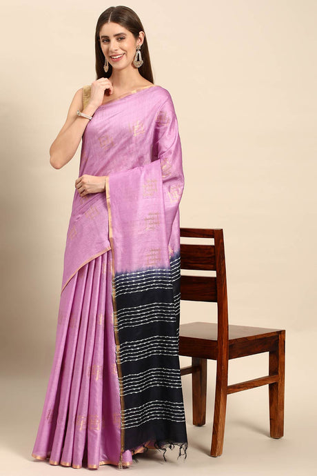 Purple Art silk Block Saree