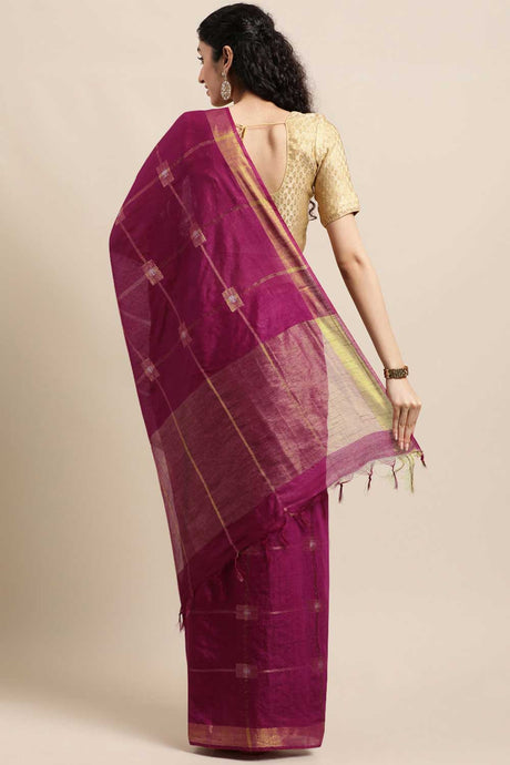 Buy Blended Silk Zari Woven Saree in Purple Online - Back