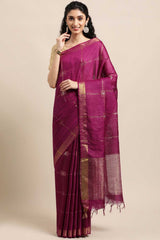 Buy Blended Silk Zari Woven Saree in Purple Online