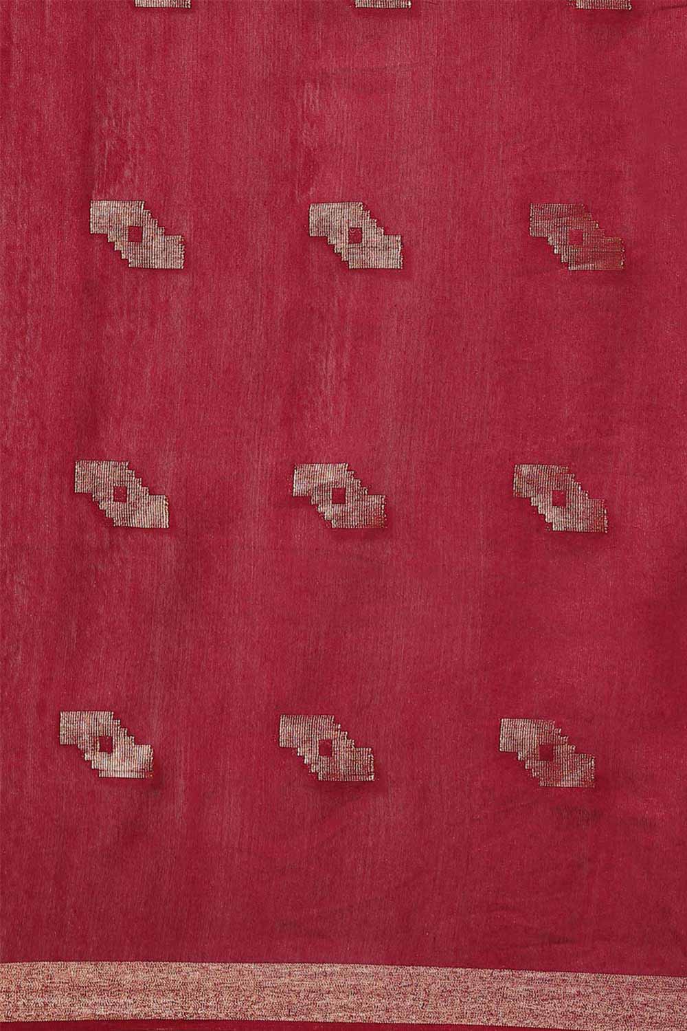 Buy Blended Silk Zari Woven Saree in Maroon Online - Front