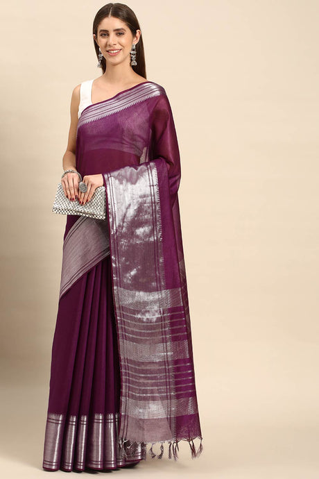 Purple Art Silk Block Saree