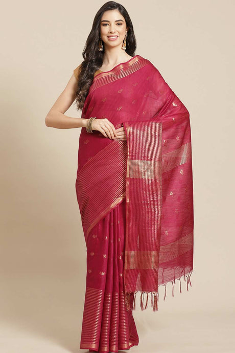 Buy Blended Silk Zari Woven Saree in Magenta Online