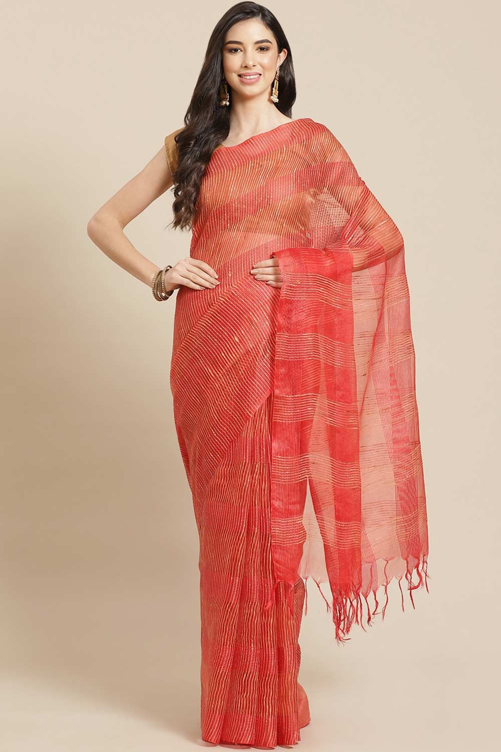 Buy Art Silk Woven Saree in Red Online