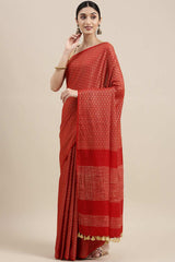 Buy Silk Blend Zari Woven Saree in Red Online