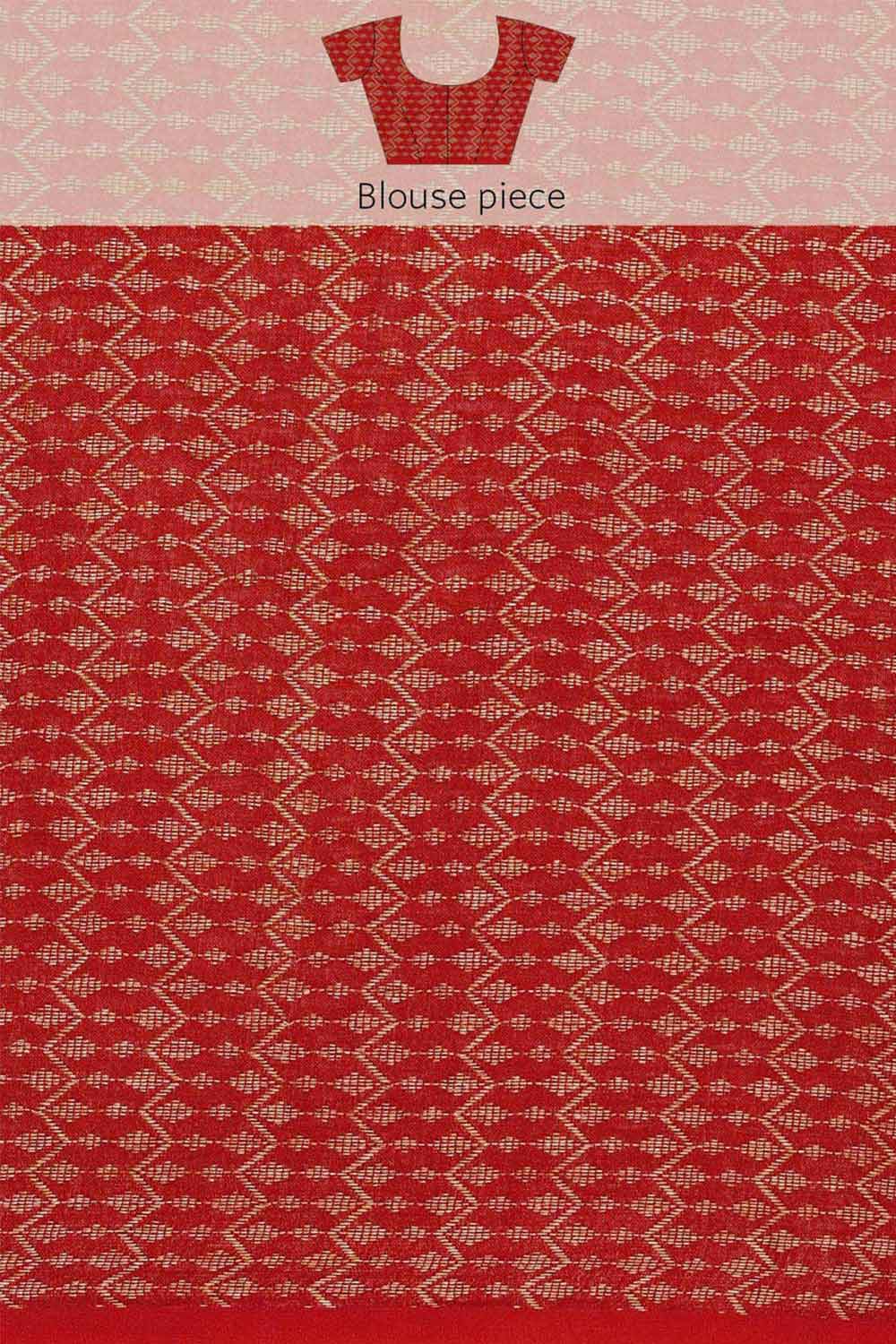 Buy Silk Blend Zari Woven Saree in Red Online - Zoom Out