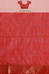 Buy Blended Silk Zari Woven Saree in Red Online - Zoom Out