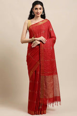 Buy Blended Silk Zari Woven Saree in Red Online