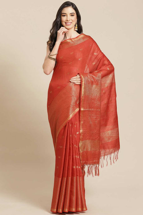 Buy Blended Silk Zari Woven Saree in Red Online