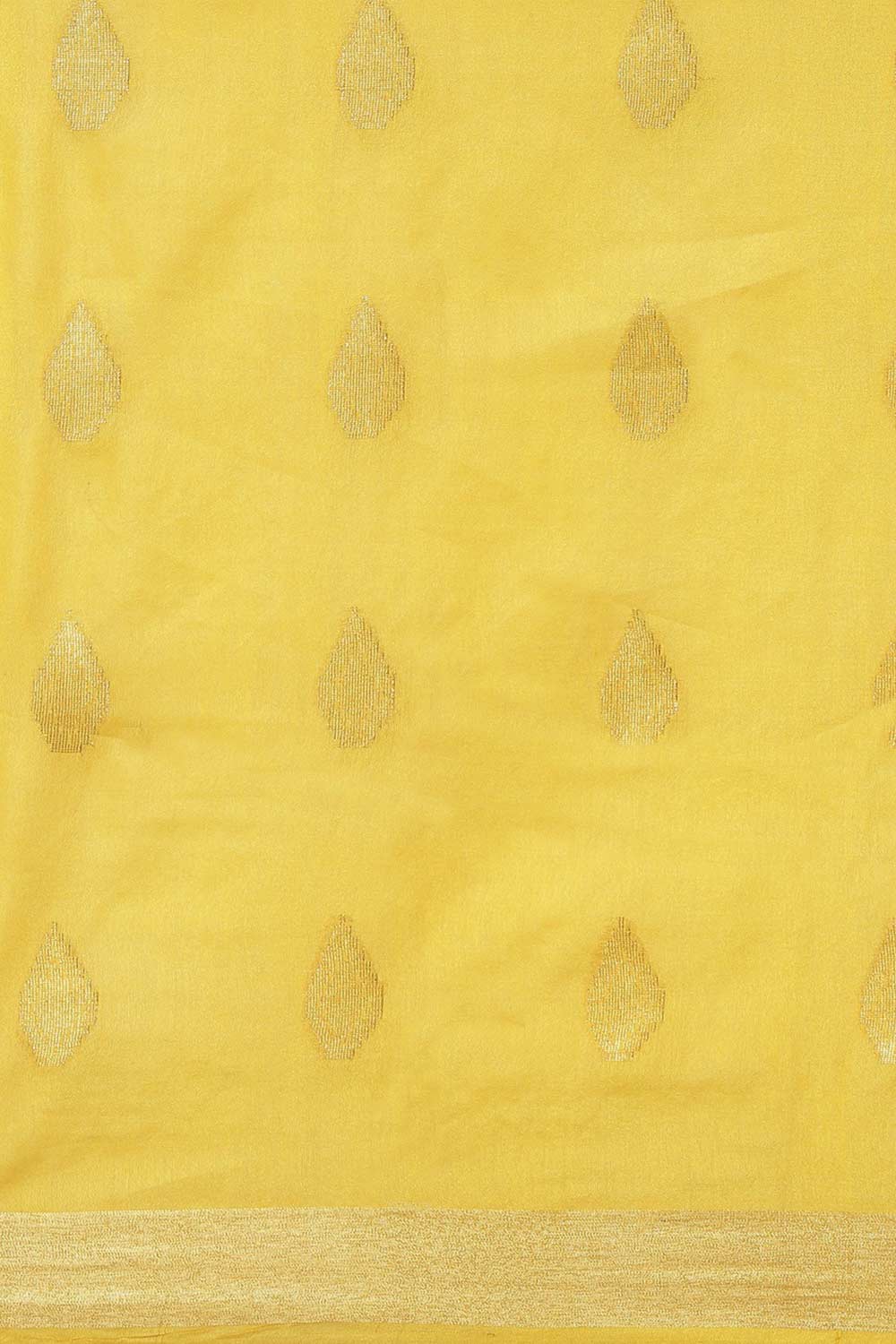 Buy Blended Silk Zari Woven Saree in Light Yellow Online - Front