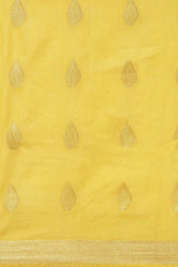 Buy Blended Silk Zari Woven Saree in Light Yellow Online - Front