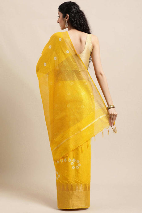 Buy Blended Silk Zari Woven Saree in Yellow Online - Back