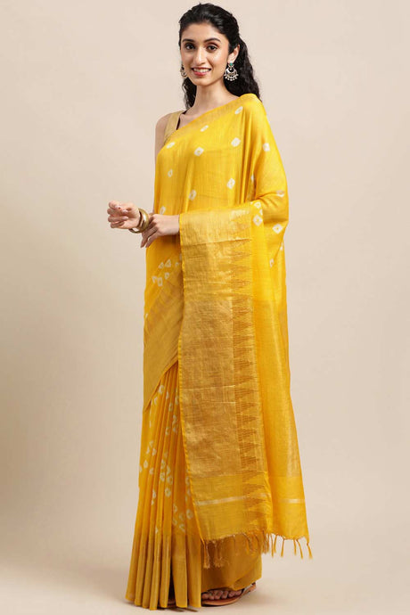 Buy Blended Silk Zari Woven Saree in Yellow Online