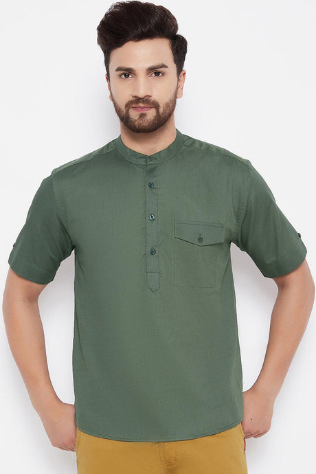 Buy Blended Cotton Solid Kurta in Green Online