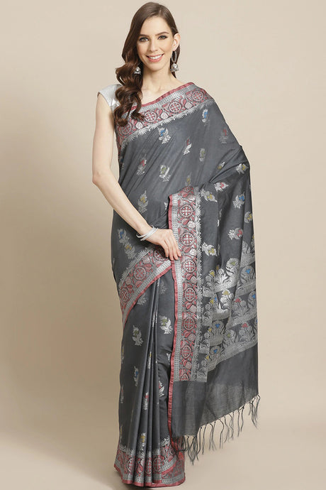 Buy Cotton Silk Woven Saree in Black