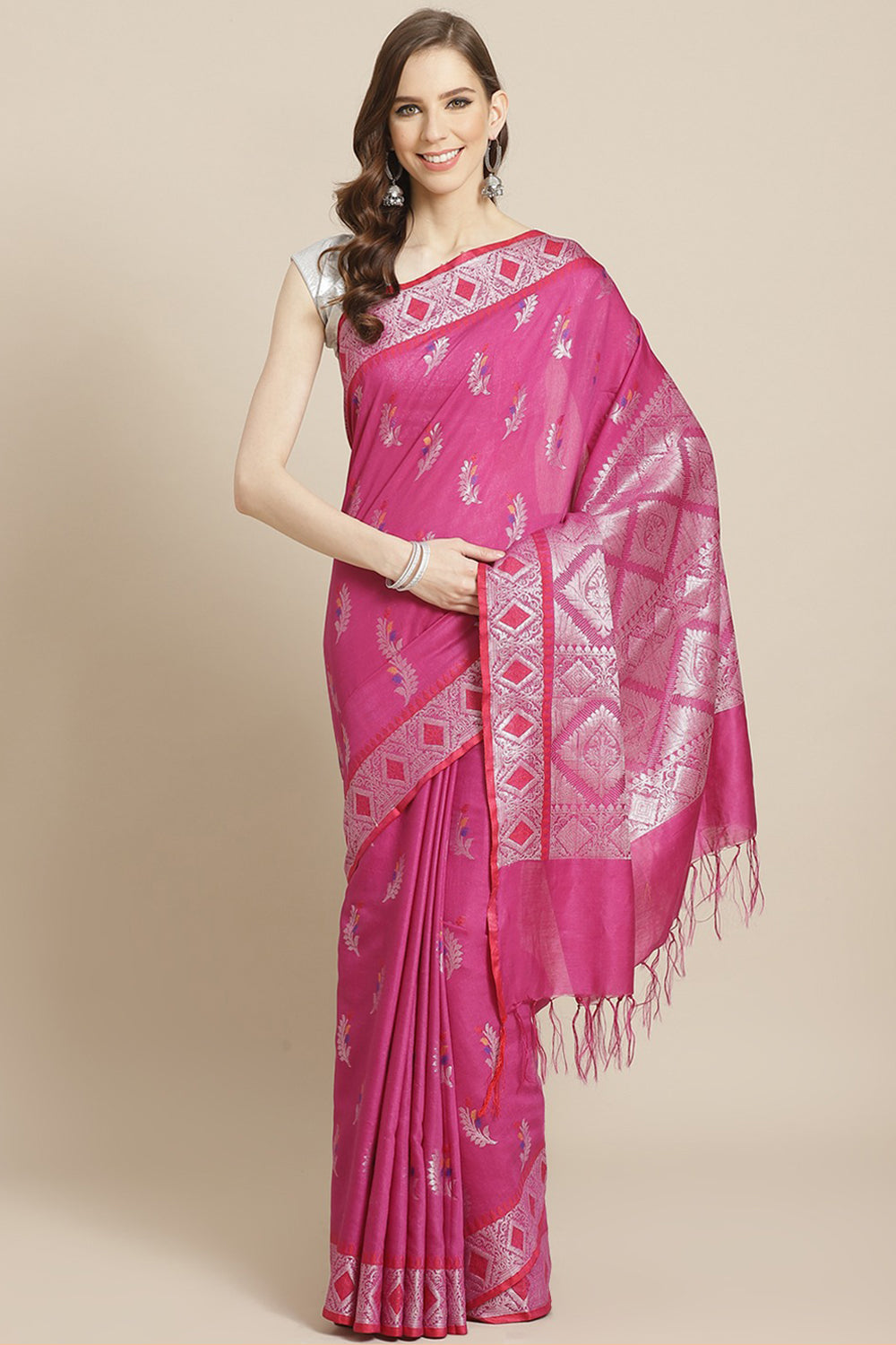 Buy Cotton Silk Woven Saree in Purple