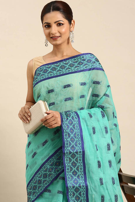 Green Cotton Block Saree