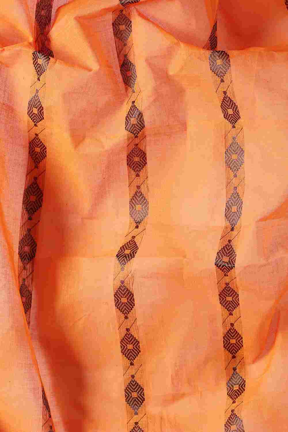 Orange Cotton Block Saree