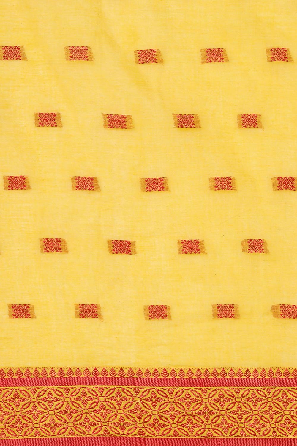 Yellow Cotton Block Saree