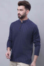 Buy Men's Blue Cotton Striped Short Kurta Top Online