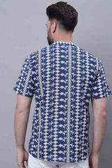 Buy Men's Blue Cotton Printed Short Kurta Top Online - Front