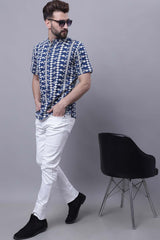 Buy Men's Blue Cotton Printed Short Kurta Top Online - Zoom In