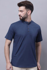 Buy Men's Blue Cotton Solid Short Kurta Top Online - Back