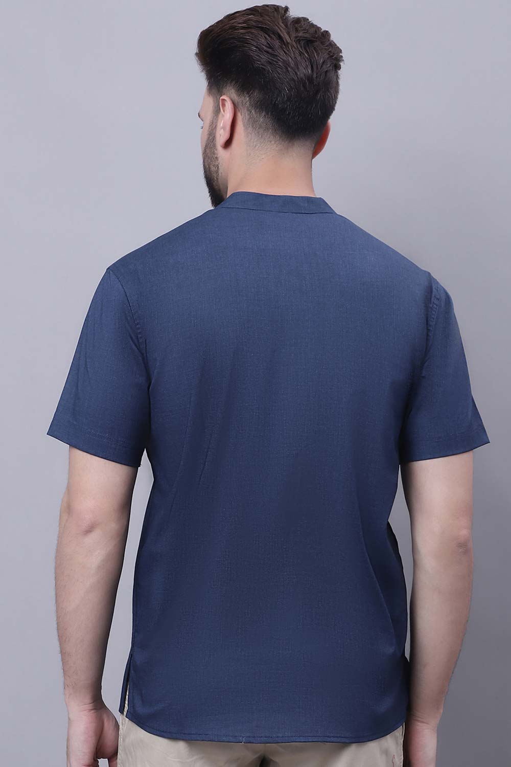 Buy Men's Blue Cotton Solid Short Kurta Top Online - Front