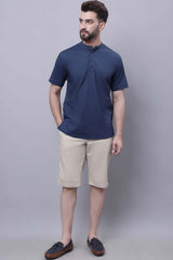 Buy Men's Blue Cotton Solid Short Kurta Top Online