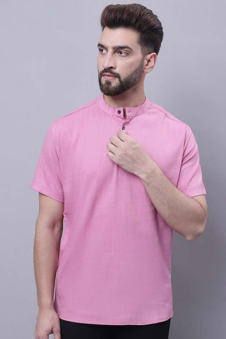 Buy Men's Pink Cotton Solid Short Kurta Top Online
