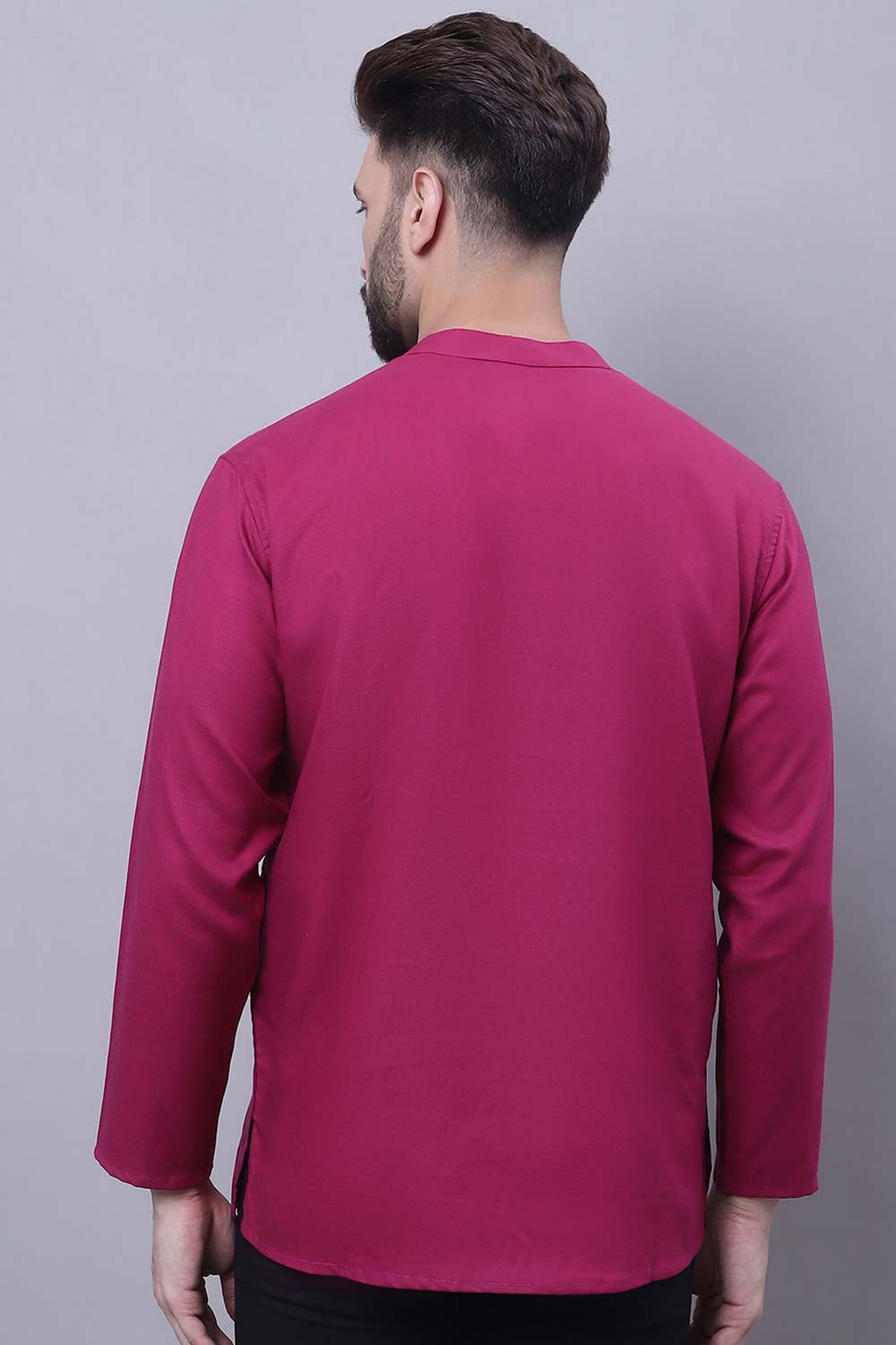 Buy Men's Wine Cotton Solid Short Kurta Top Online - Back