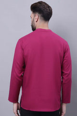 Buy Men's Wine Cotton Solid Short Kurta Top Online - Back