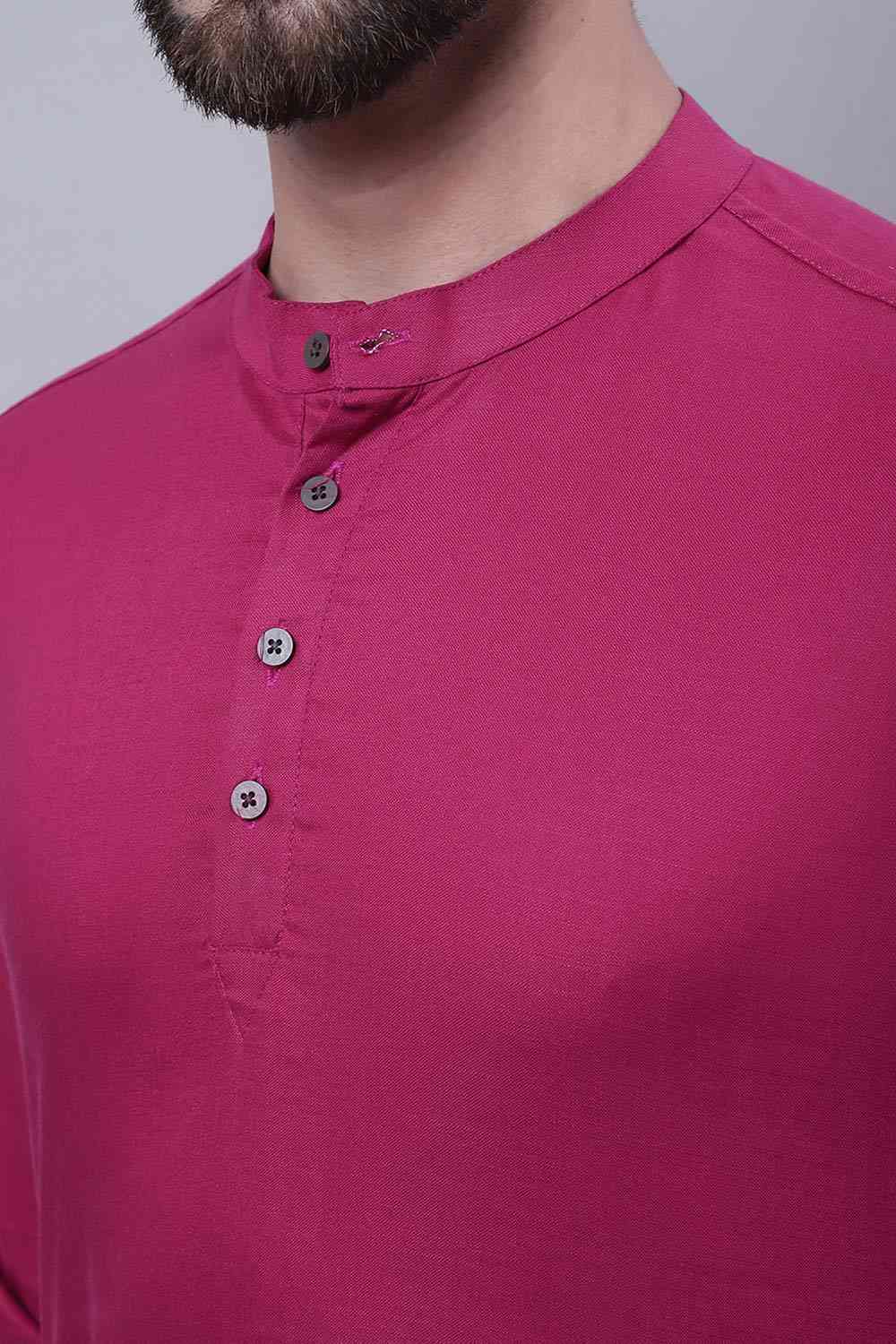 Buy Men's Wine Cotton Solid Short Kurta Top Online - Front