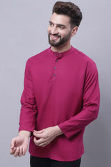 Buy Men's Wine Cotton Solid Short Kurta Top Online