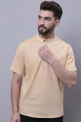 Buy Men's Beige Cotton Self Design Short Kurta Top Online