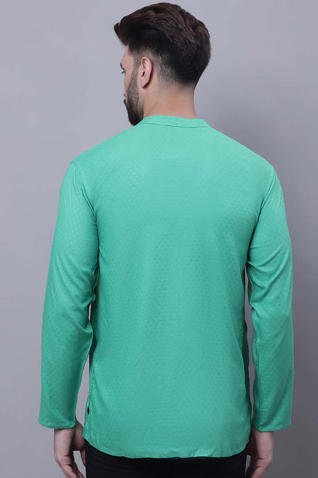 Buy Men's Green Cotton Self Design Short Kurta Top Online - Front