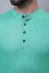 Buy Men's Green Cotton Self Design Short Kurta Top Online - Side