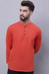 Buy Men's Orange Cotton Striped Short Kurta Top Online - Zoom In