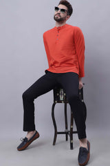 Buy Men's Orange Cotton Striped Short Kurta Top Online