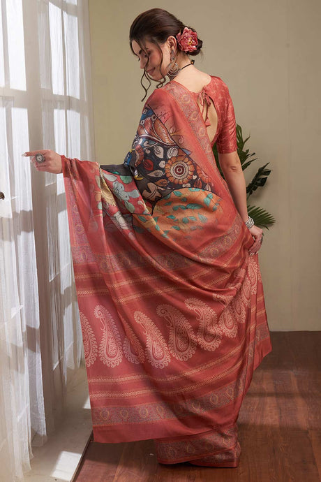 Blue Manipuri Silk Kalamkari Digital Print Pochampally Saree