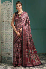 Black Manipuri Silk Paisley Digital Block Print Saree