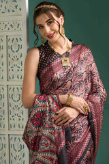 Black Manipuri Silk Paisley Digital Block Print Saree