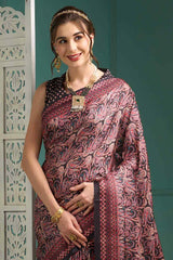 Black Manipuri Silk Paisley Digital Block Print Saree