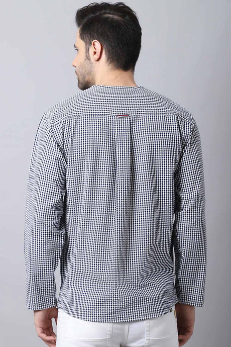 Men's Light Multi Self-Design Full Sleeve Short Kurta Top