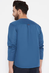 Buy Linen Solid Kurta in Blue Online - Zoom In