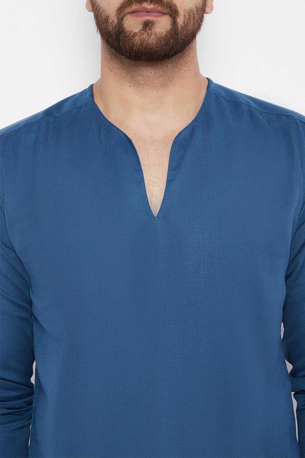 Buy Linen Solid Kurta in Blue Online - Zoom Out