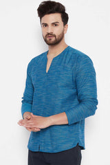 Buy Blended Cotton Solid Kurta in Blue Online - Front